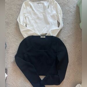 Babaton Square-Neck Knit Tops Duo - White & Black